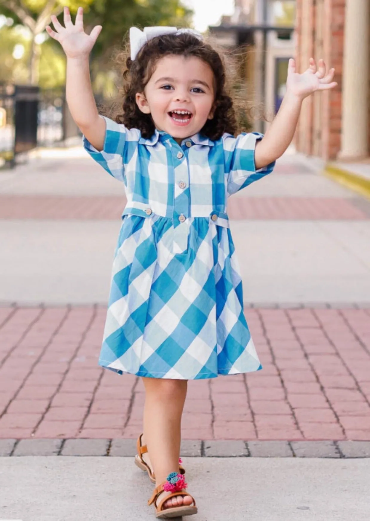 Peacock Blue Plaid Babydoll Dress