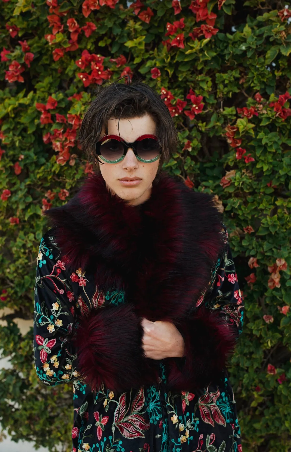 Penny Verona Noir Tapestry Coat with Faux Fur