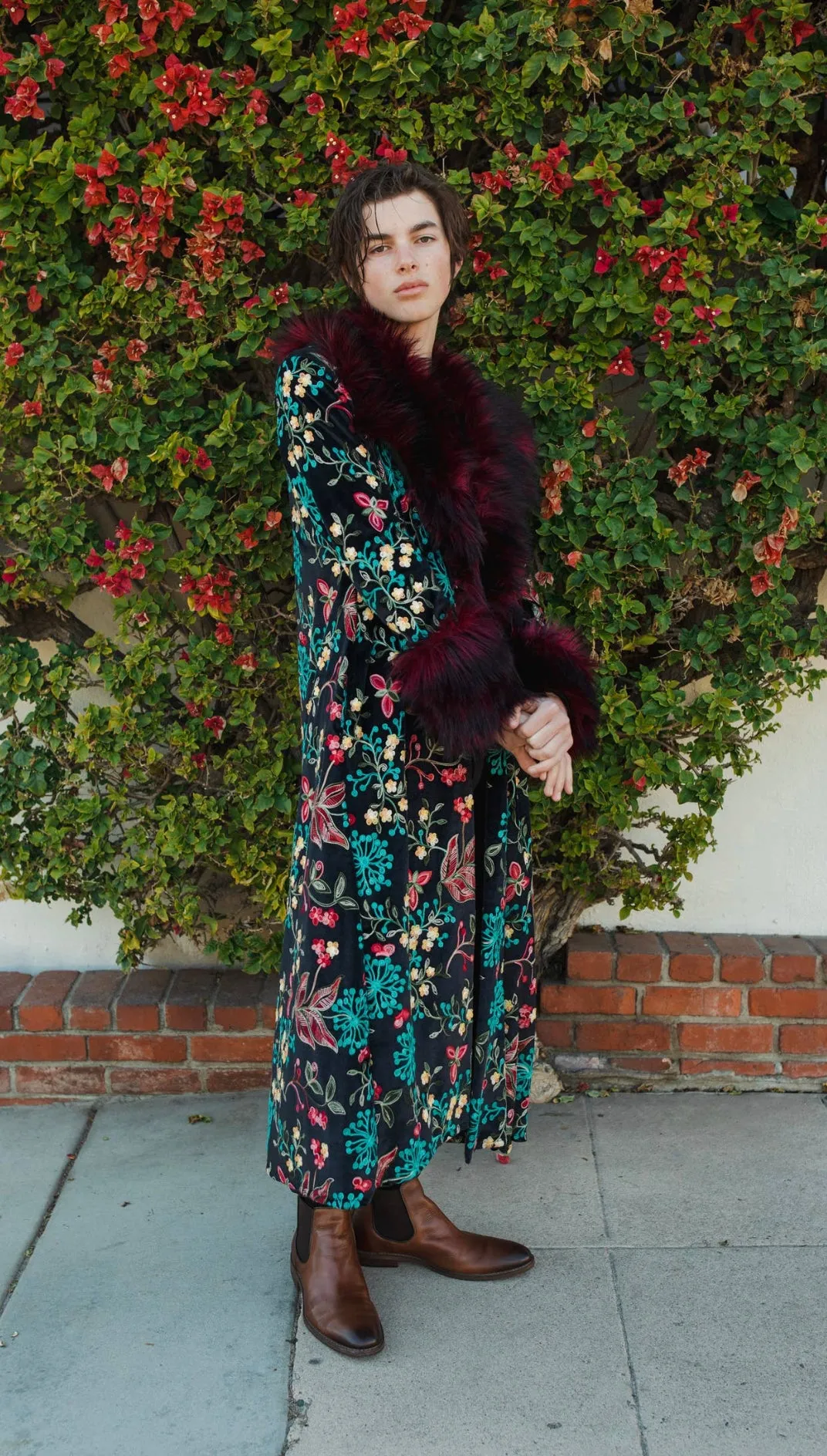 Penny Verona Noir Tapestry Coat with Faux Fur