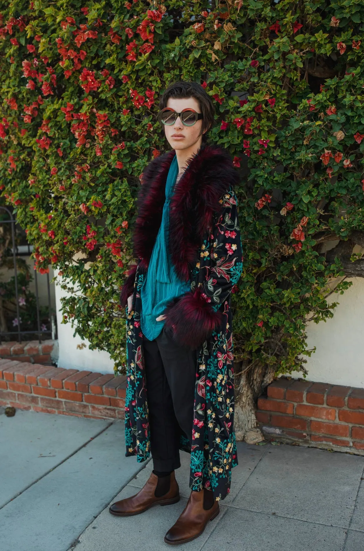 Penny Verona Noir Tapestry Coat with Faux Fur