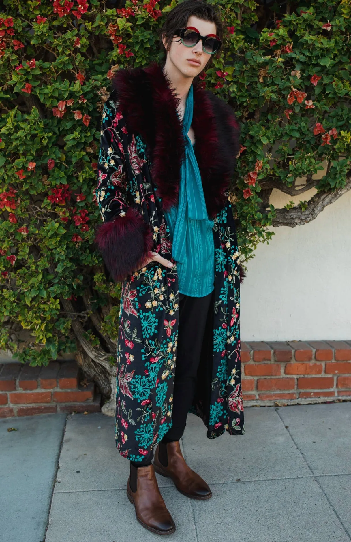 Penny Verona Noir Tapestry Coat with Faux Fur