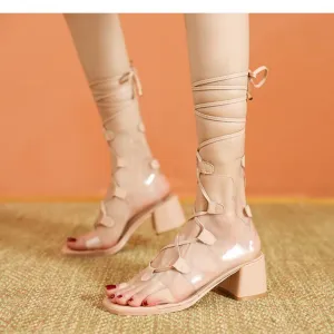 Petite Feet Block Heel Strappy Lace Up Sandals MS185