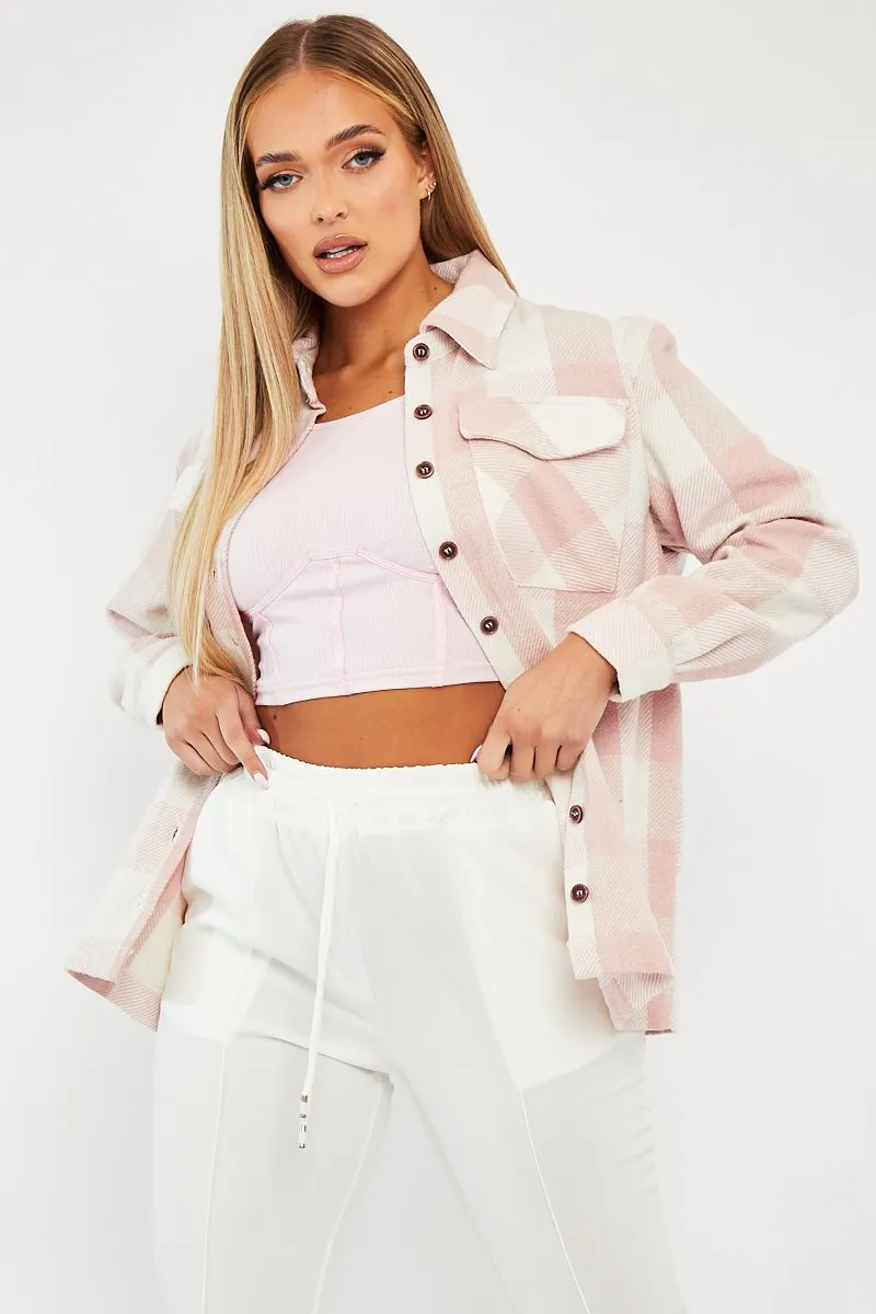 Pink Checked Brushed Shacket - Brissa