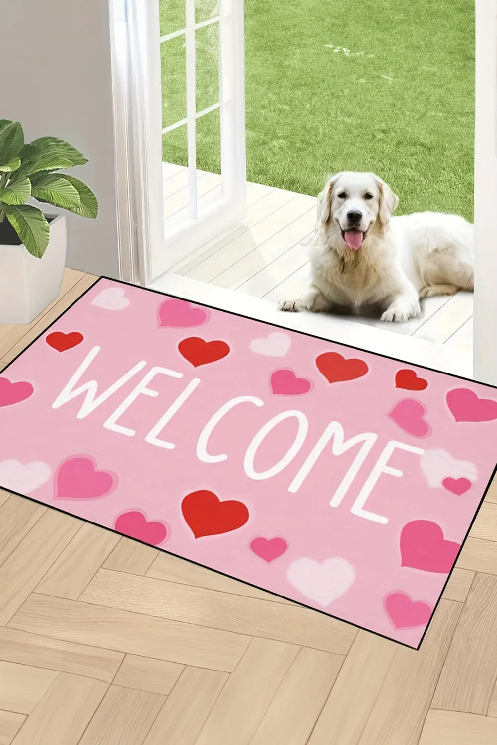 Pink WELCOME Heart Print Non-slip Door Mat