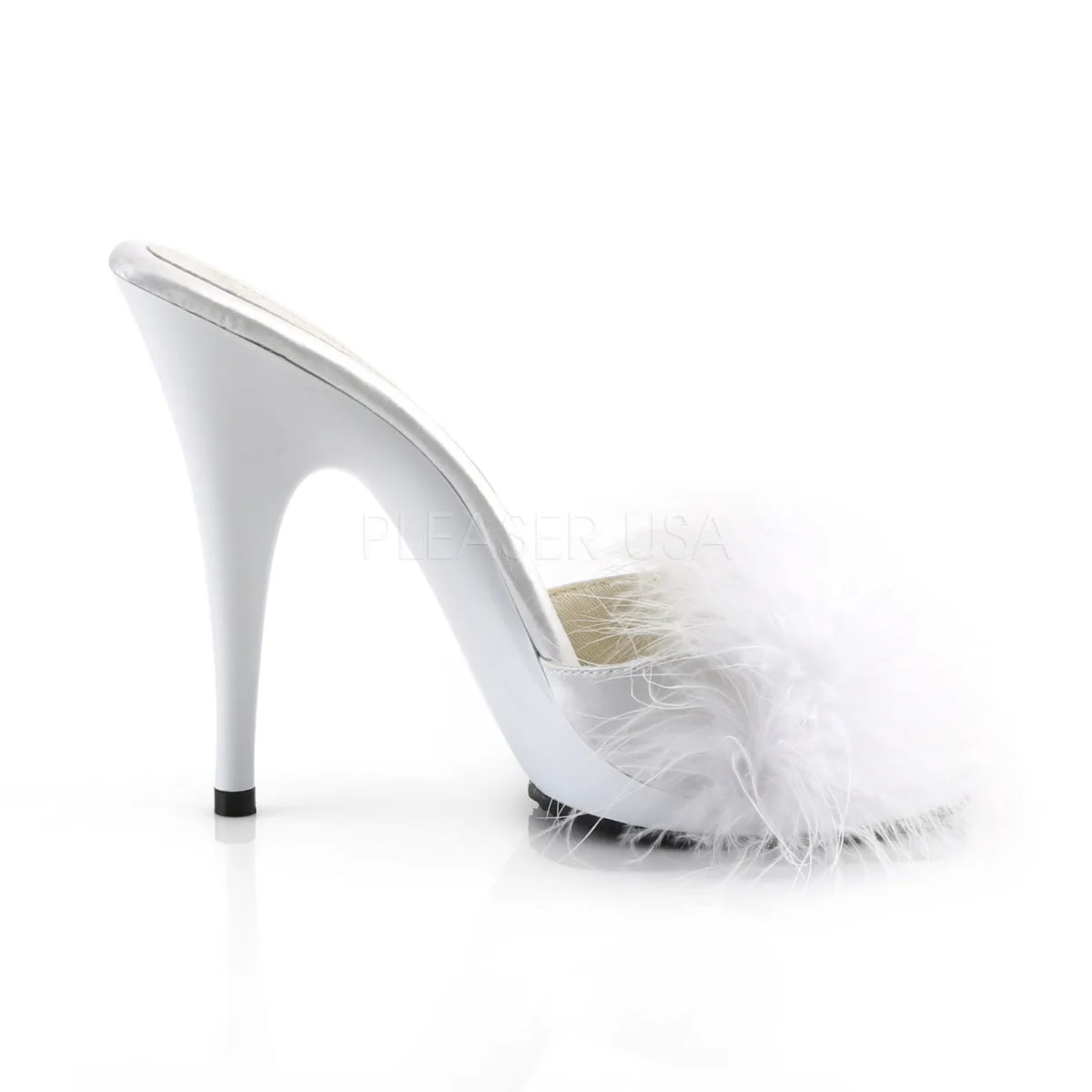 POISE-501F  White Satin-Marabou Fur/White