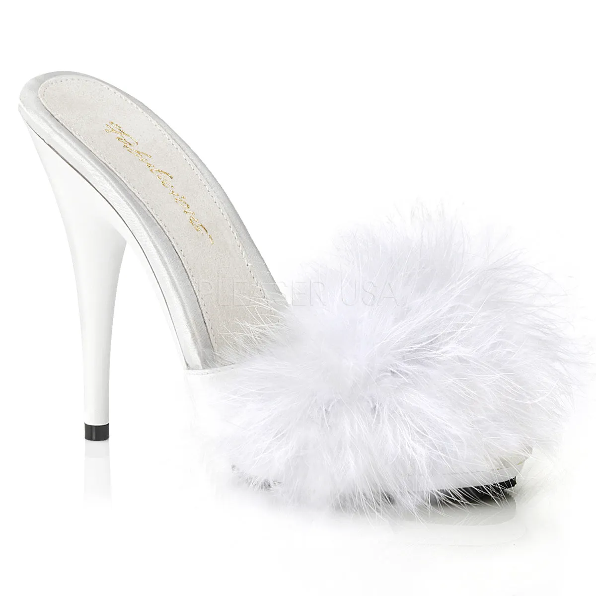 POISE-501F  White Satin-Marabou Fur/White