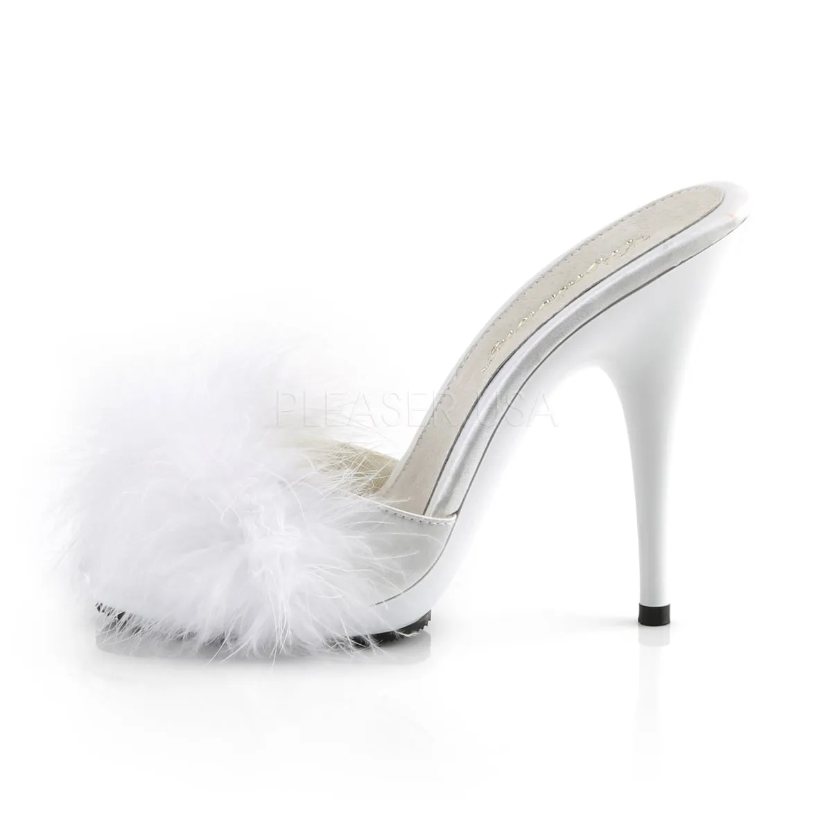 POISE-501F  White Satin-Marabou Fur/White