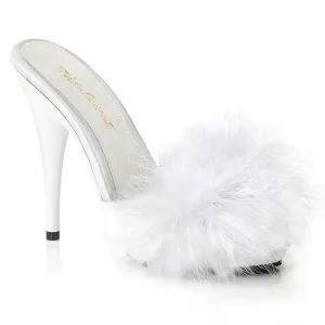 POISE-501F  White Satin-Marabou Fur/White