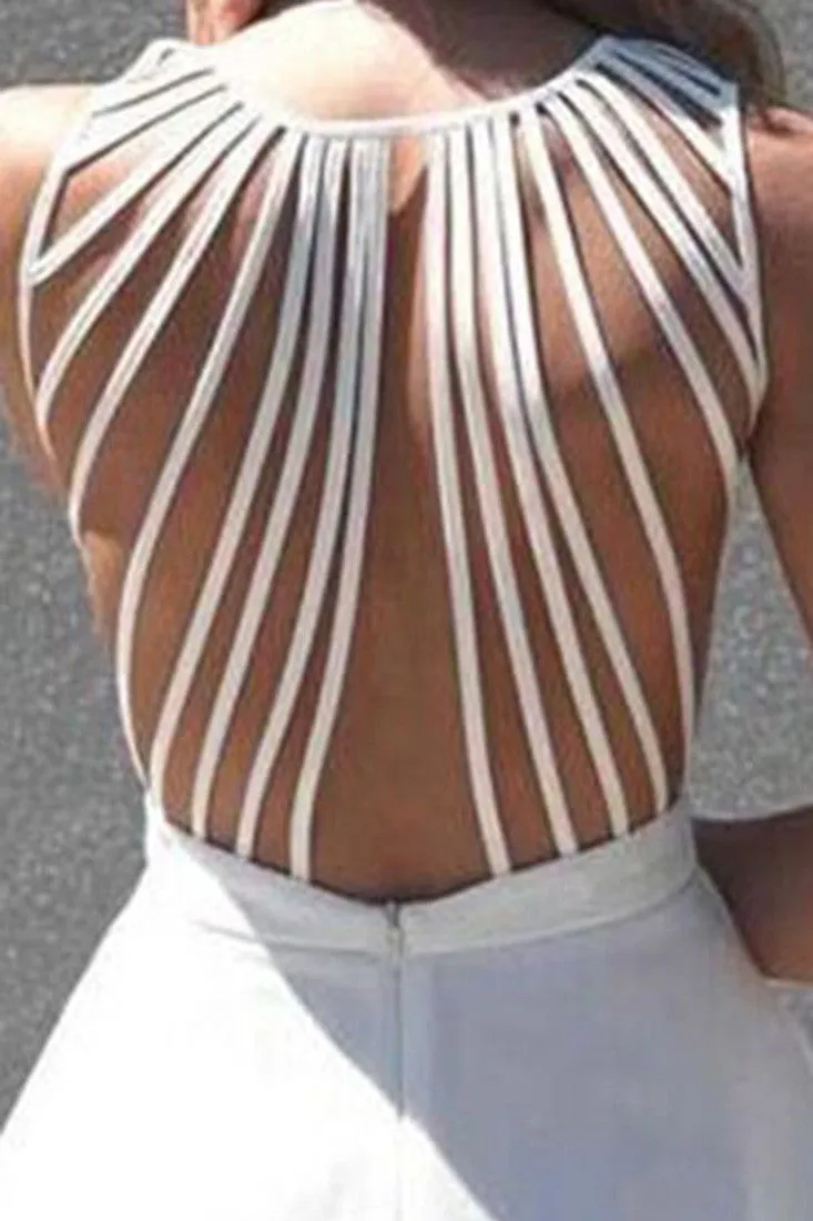 Pure V neck white strappy back sleeveless skater dress