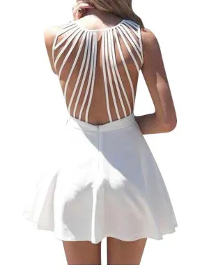 Pure V neck white strappy back sleeveless skater dress