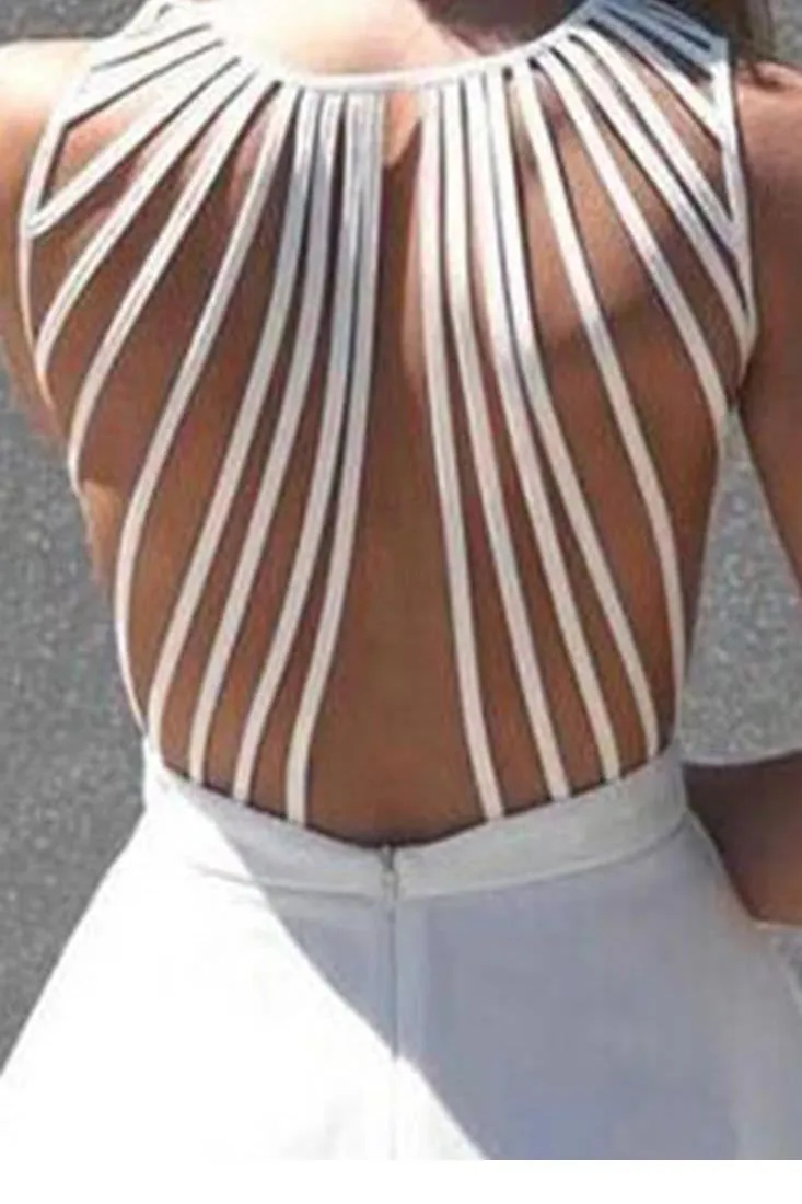 Pure V neck white strappy back sleeveless skater dress