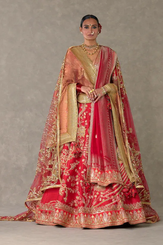 Red Bagh-E-Bahar Lehenga Without Trail & One Dupatta