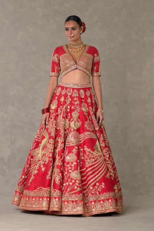 Red Bagh-E-Bahar Lehenga Without Trail & One Dupatta