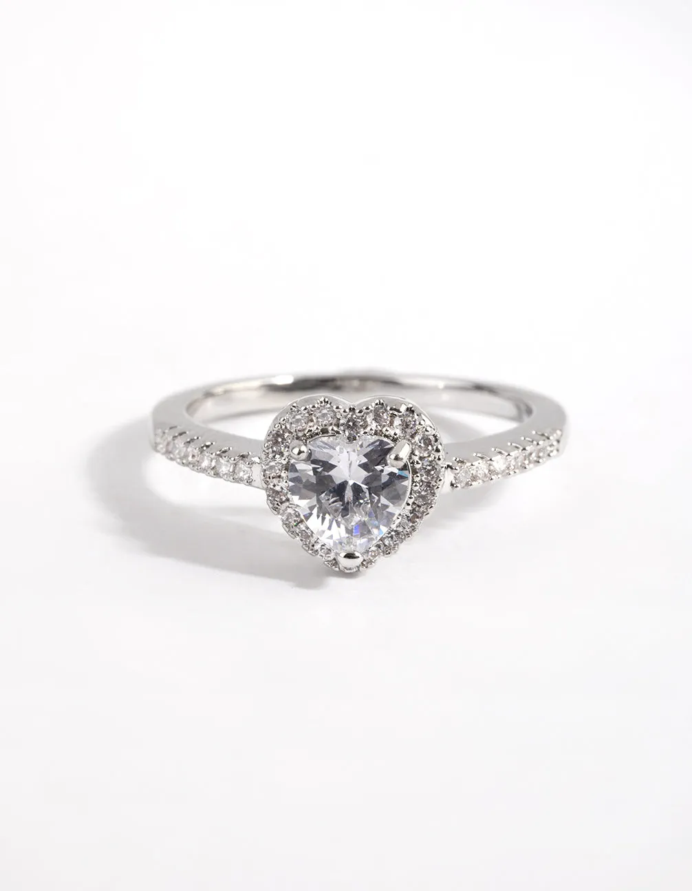 Rhodium Diamond Simulant Heart Halo Ring