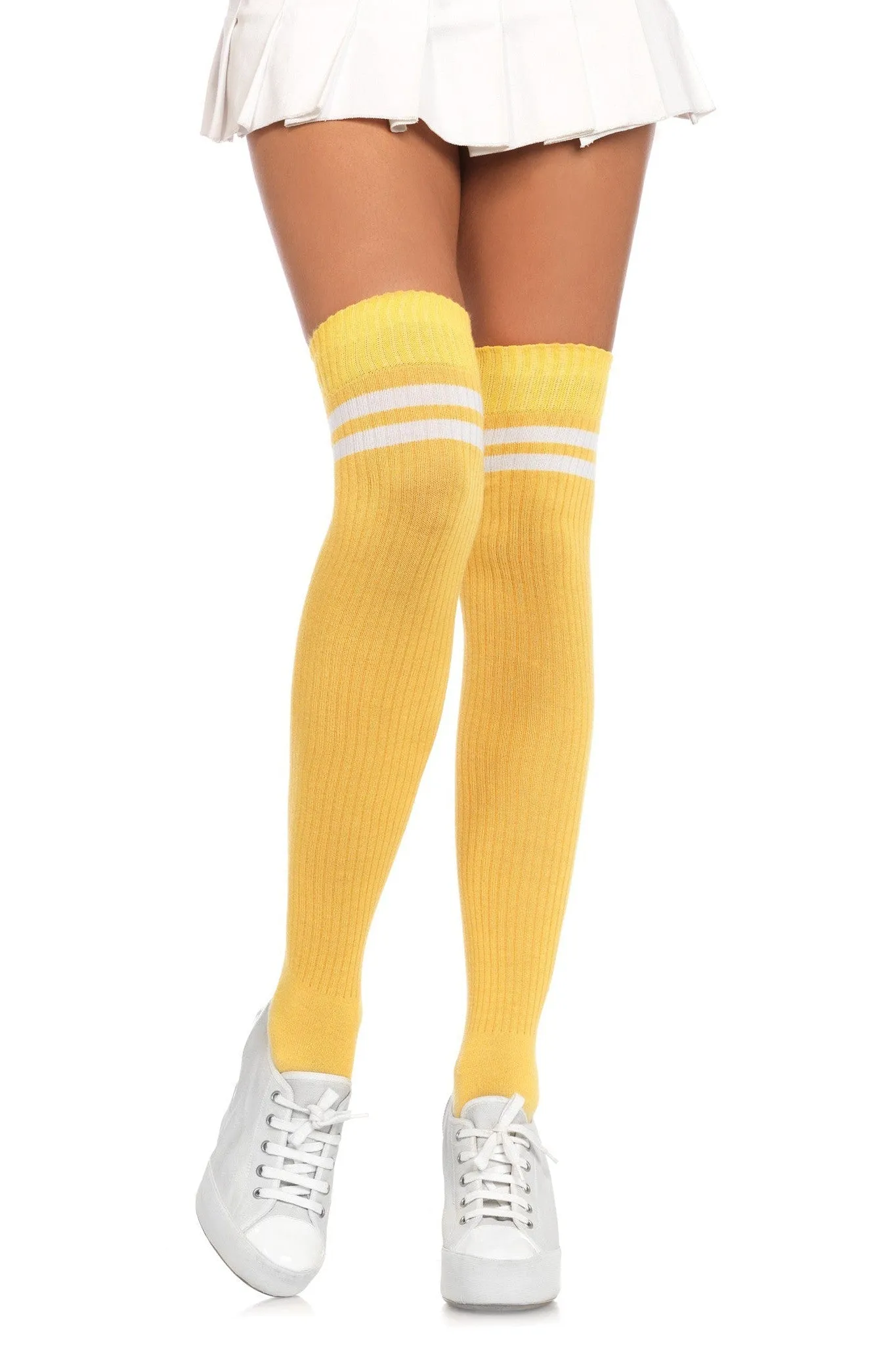 Ribbed Athletic Thigh High Stockings