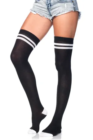 Ribbed Athletic Thigh High Stockings