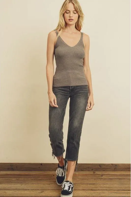 Ribbed Knit Tank Top - Heather Grey
