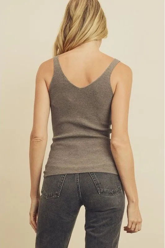 Ribbed Knit Tank Top - Heather Grey