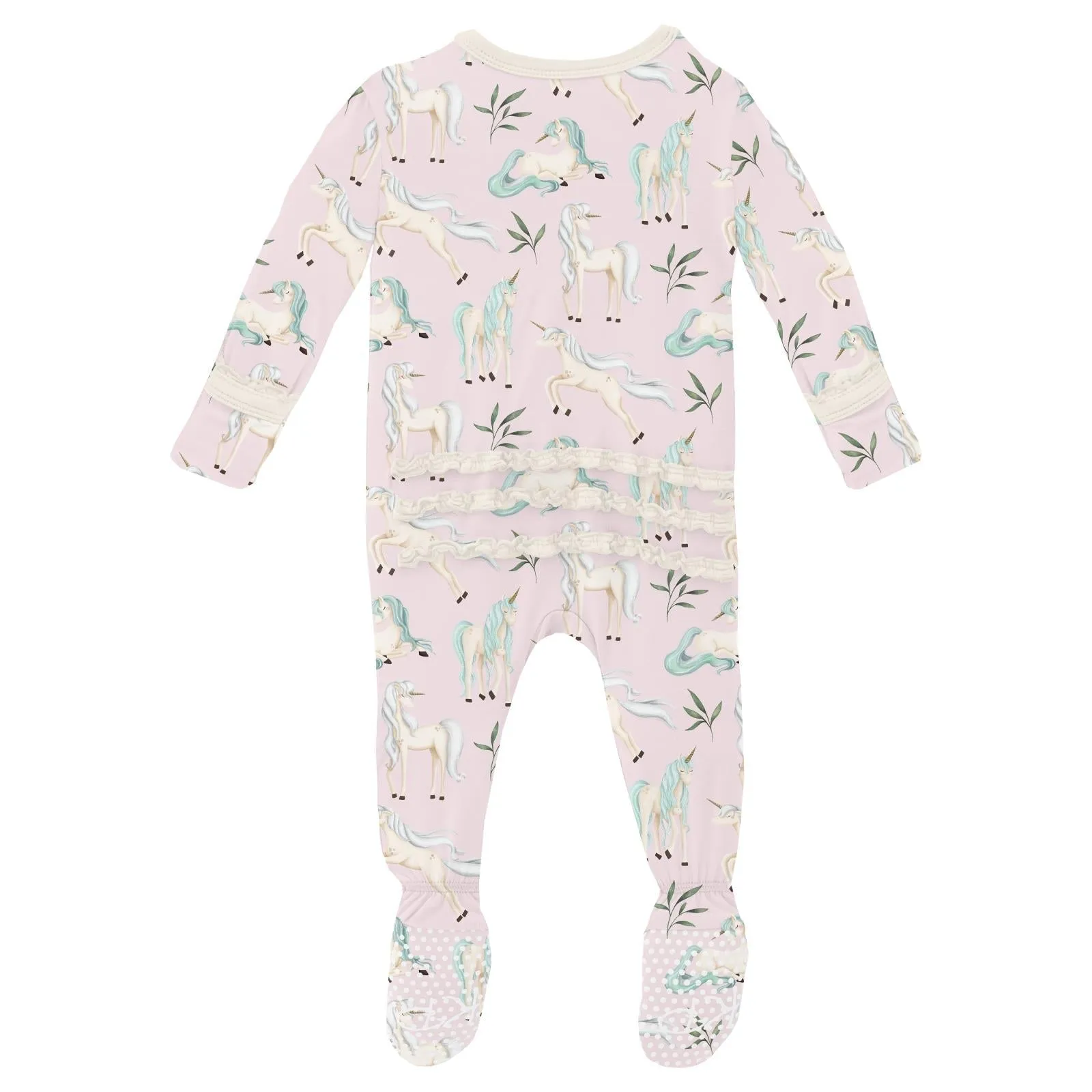 Ruffle Zipper Footie | Violet Sleeping Unicorns