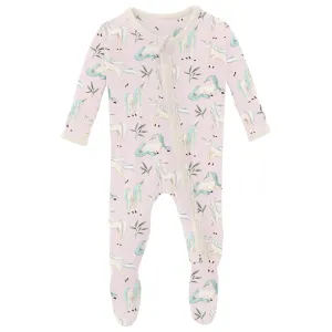 Ruffle Zipper Footie | Violet Sleeping Unicorns