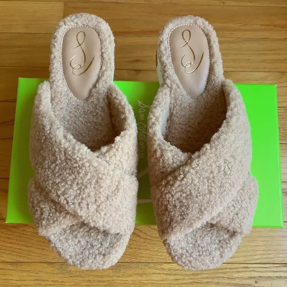 Sam Edelman Alice Faux Fur Shearling Slide Sandal Camel SZ 9.5