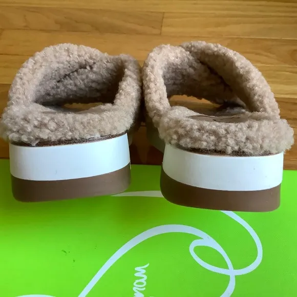 Sam Edelman Alice Faux Fur Shearling Slide Sandal Camel SZ 9.5