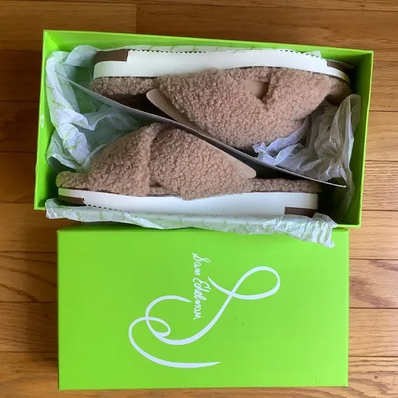 Sam Edelman Alice Faux Fur Shearling Slide Sandal Camel SZ 9.5