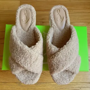 Sam Edelman Alice Faux Fur Shearling Slide Sandal Camel SZ 9.5