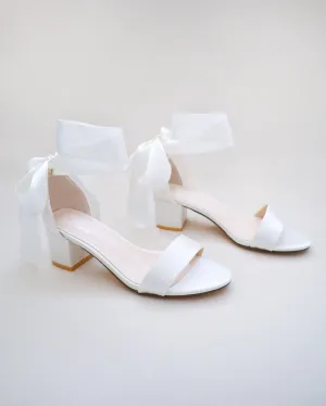 Satin Block Heel Sandal with Wrapped Ribbon Tie
