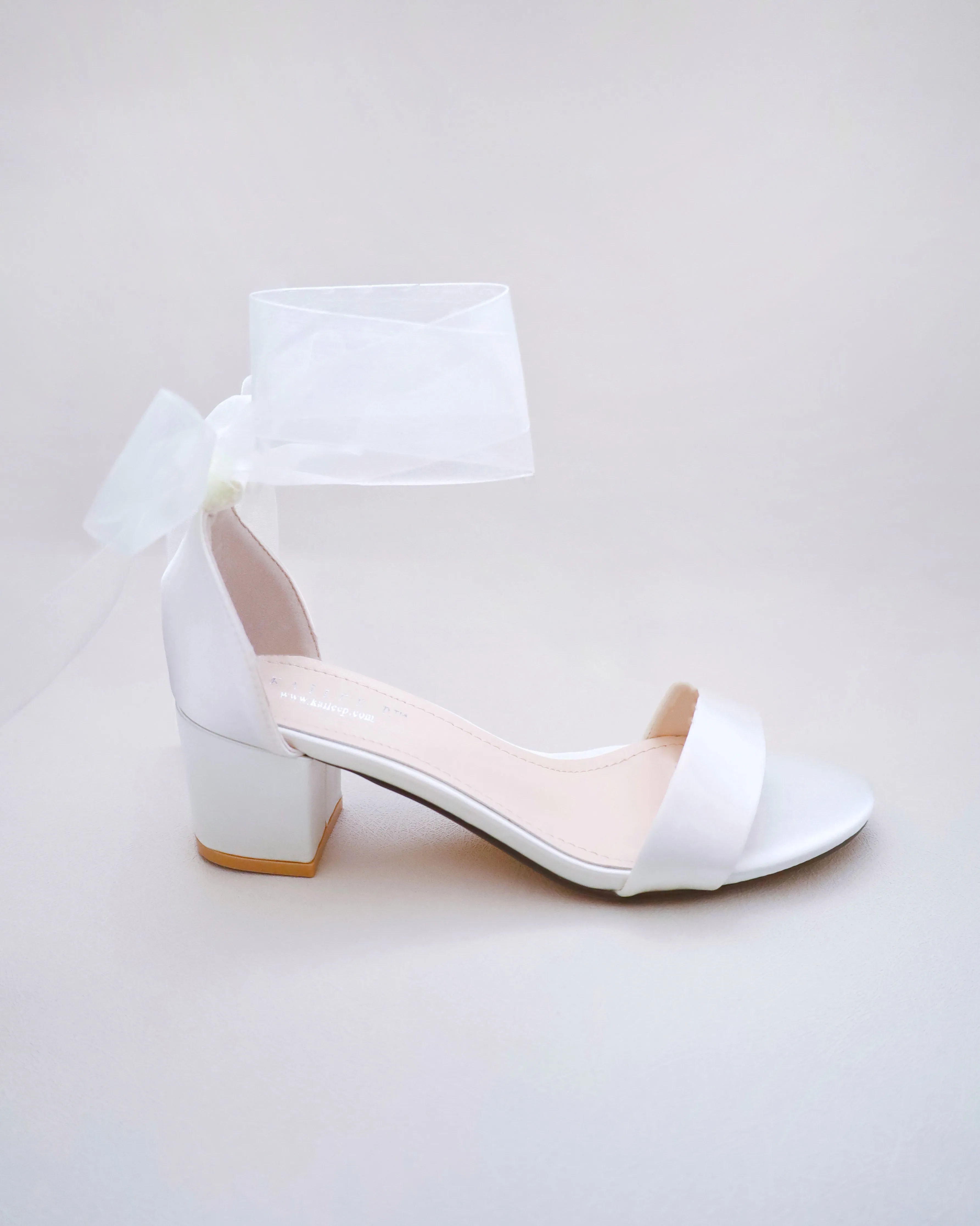 Satin Block Heel Sandal with Wrapped Ribbon Tie