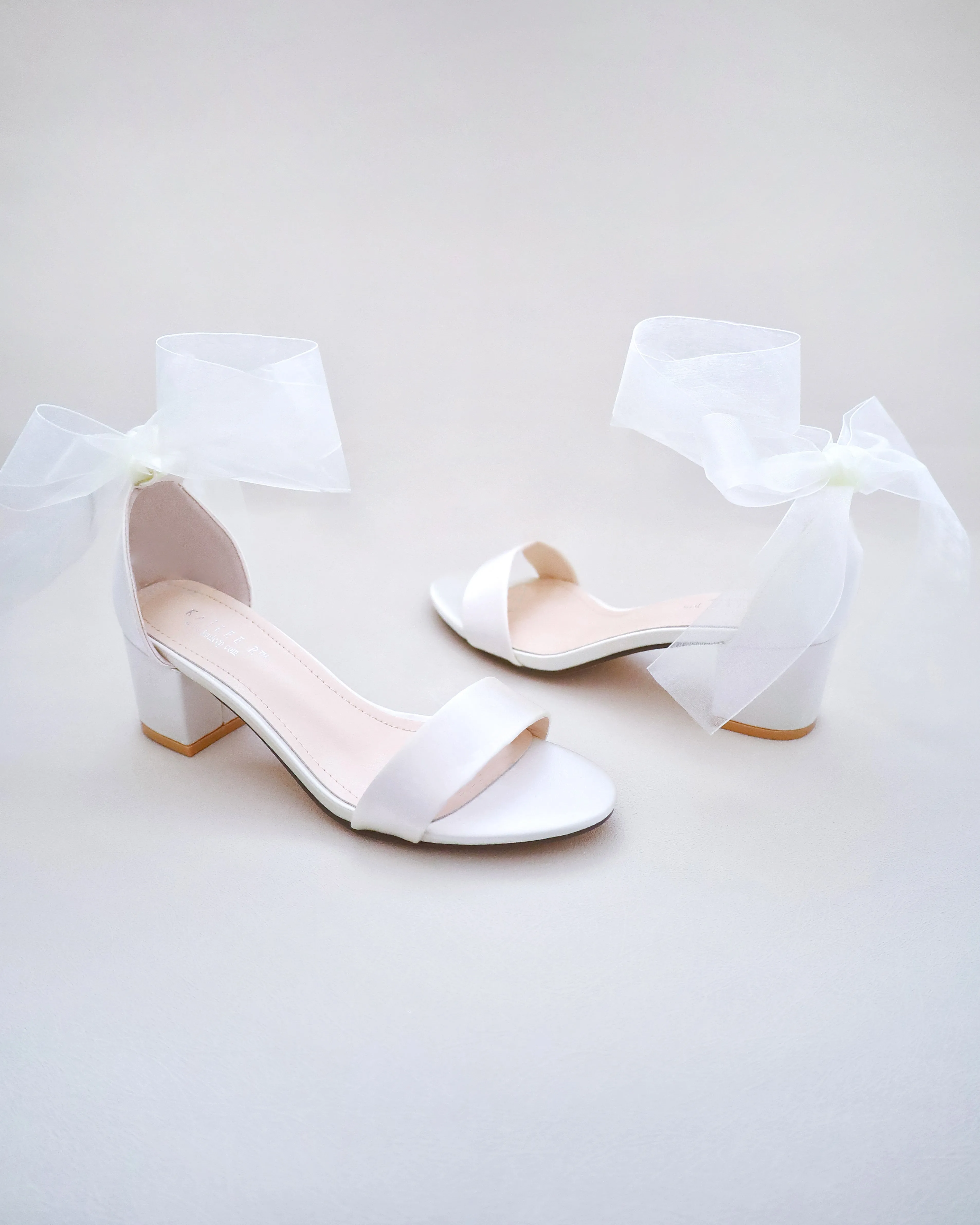 Satin Block Heel Sandal with Wrapped Ribbon Tie