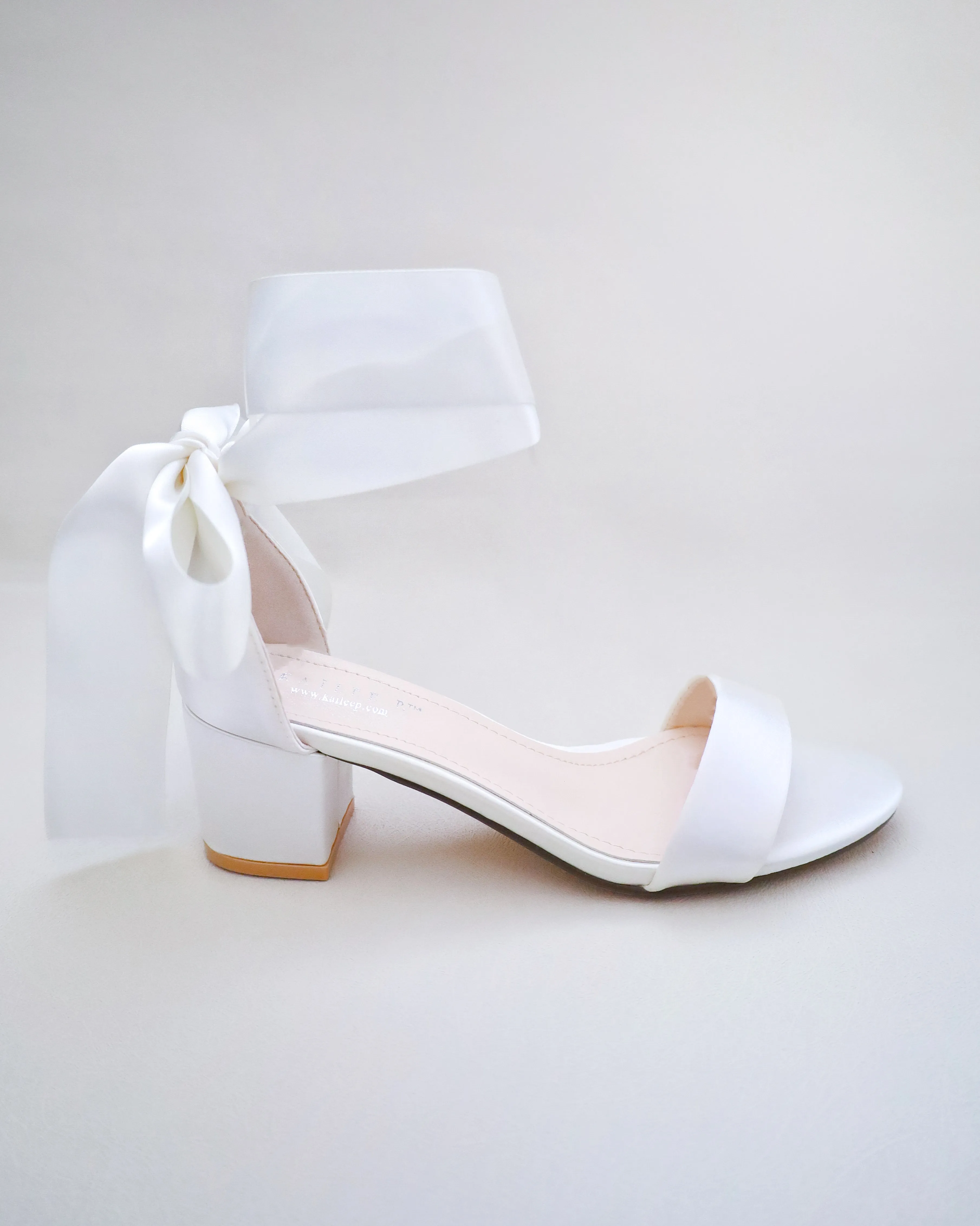 Satin Block Heel Sandal with Wrapped Ribbon Tie