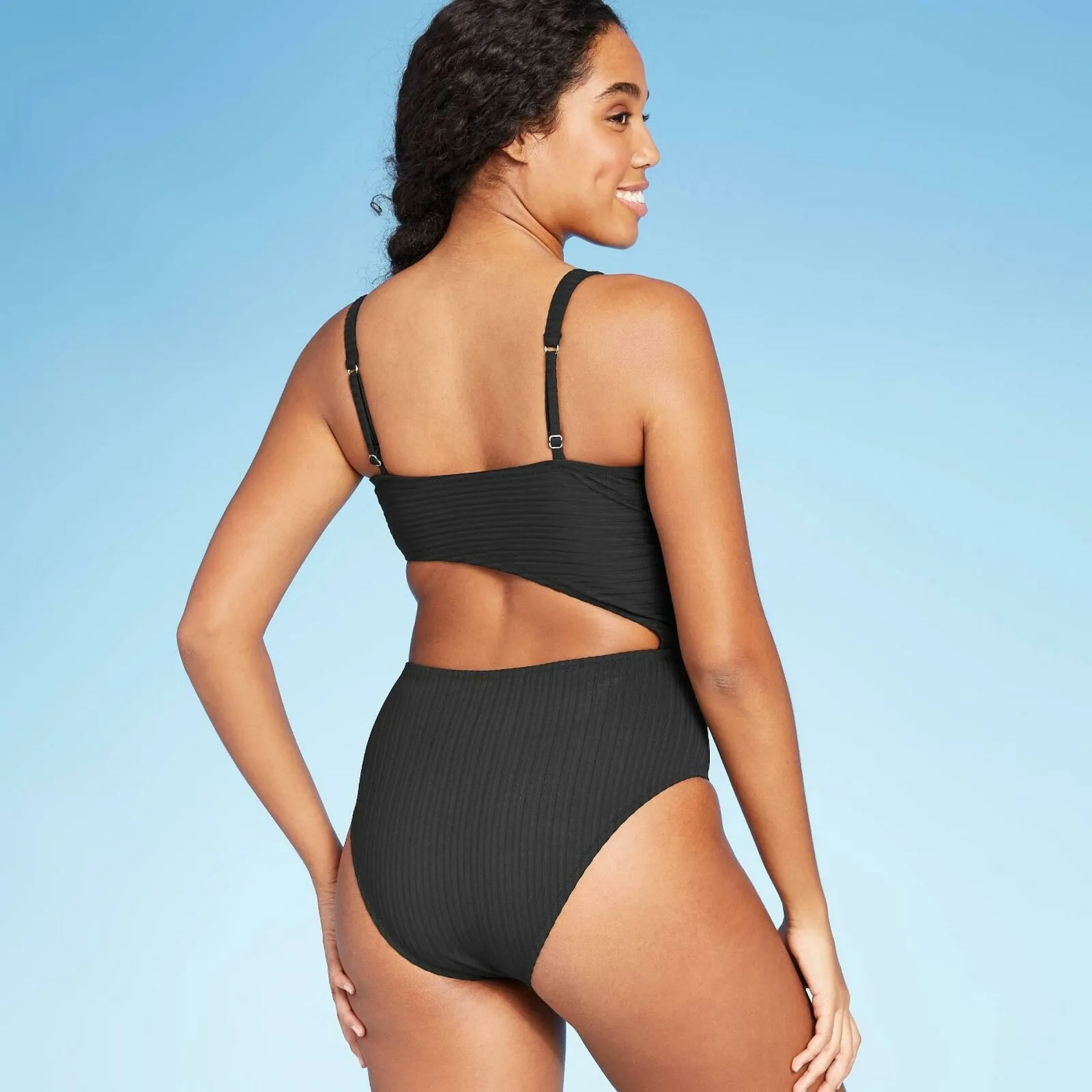 Shade & Shore Women's Ribbed Cut Out One Piece Swimsuit