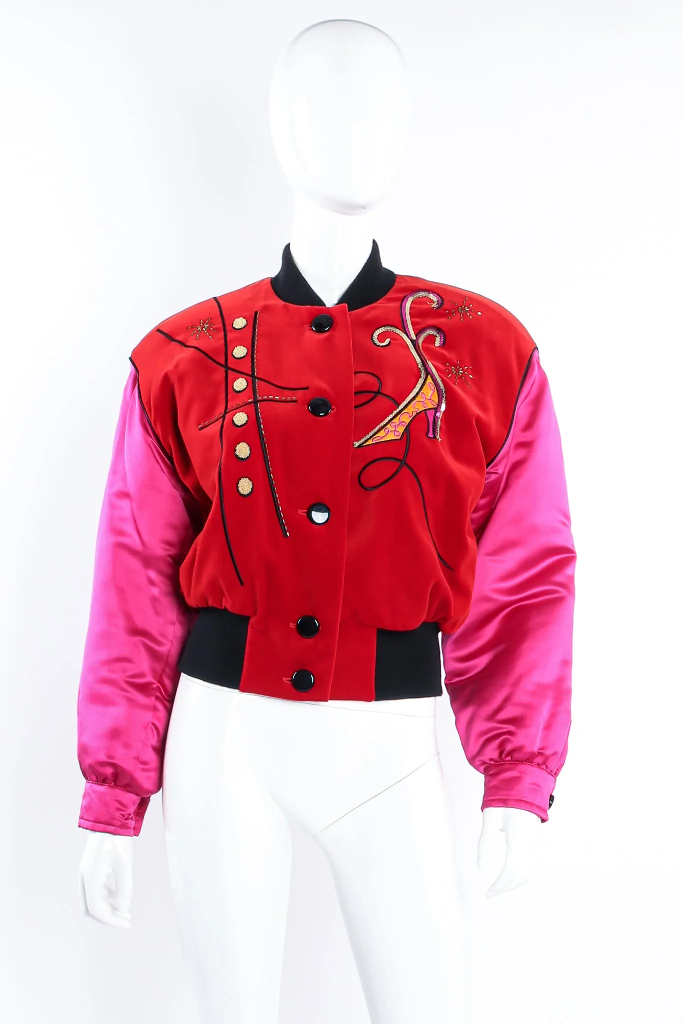 Shoe Embellished Colorblock Bomber Jacket