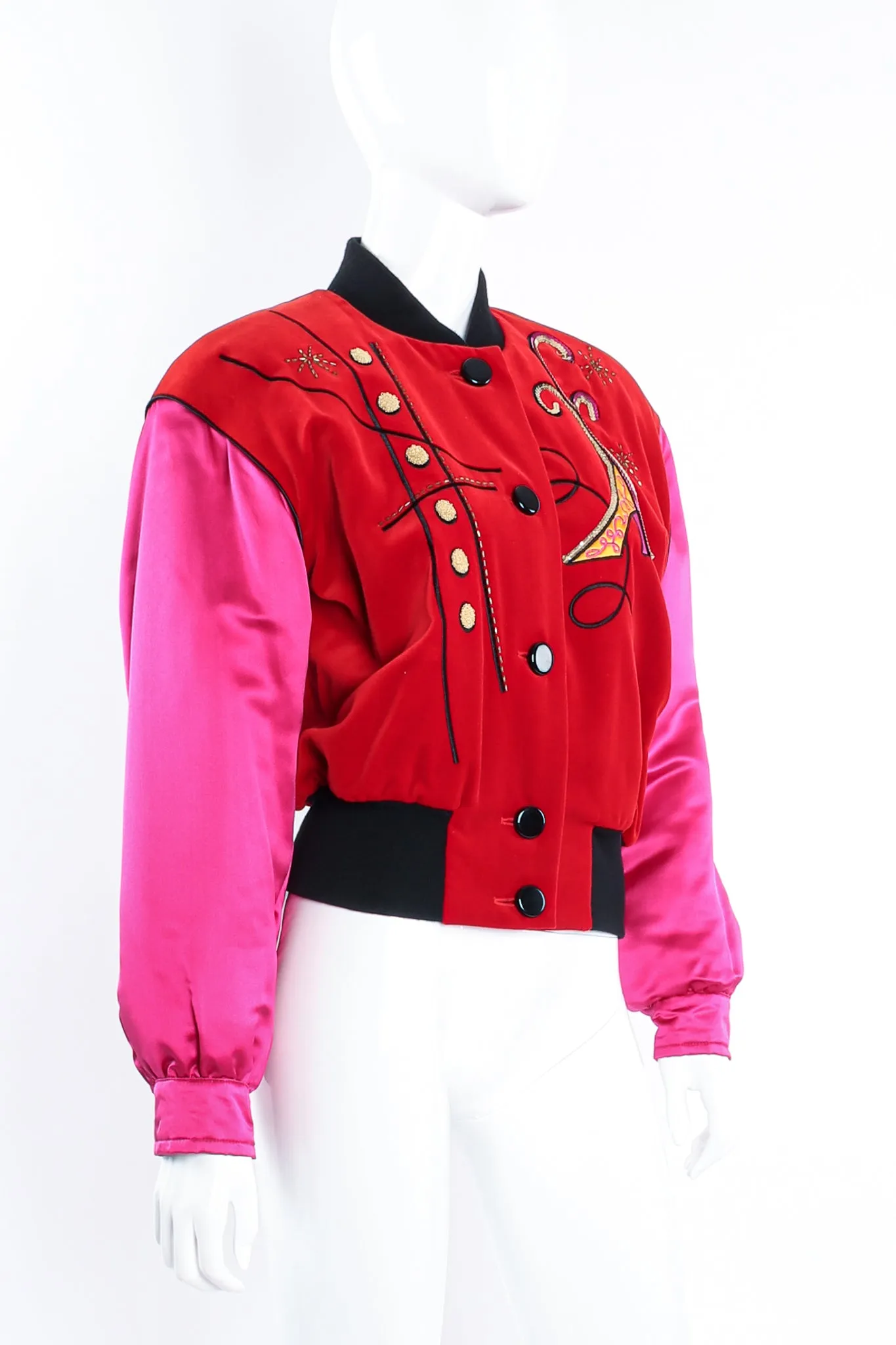 Shoe Embellished Colorblock Bomber Jacket