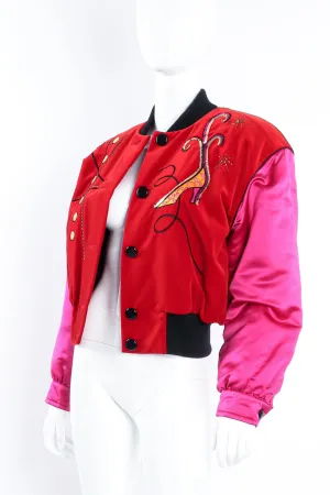 Shoe Embellished Colorblock Bomber Jacket