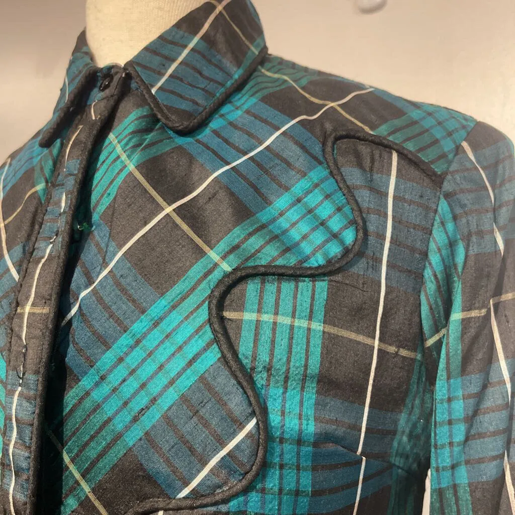 Show Season Green and Black Plaid Western Top