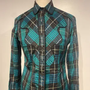 Show Season Green and Black Plaid Western Top