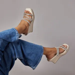 Silver Embellished Strappy Wedges