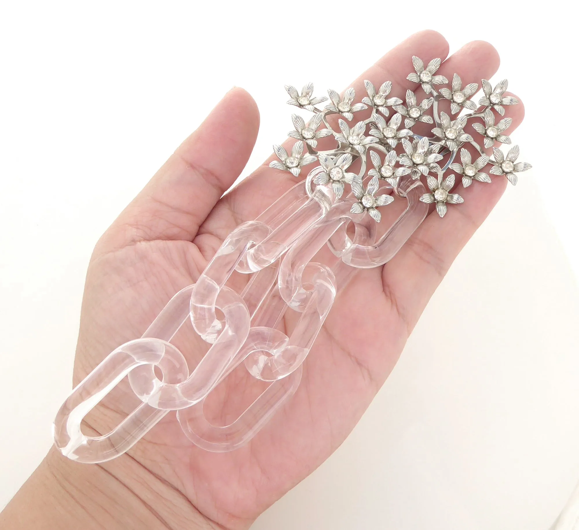 Silver flower and clear chain earrings