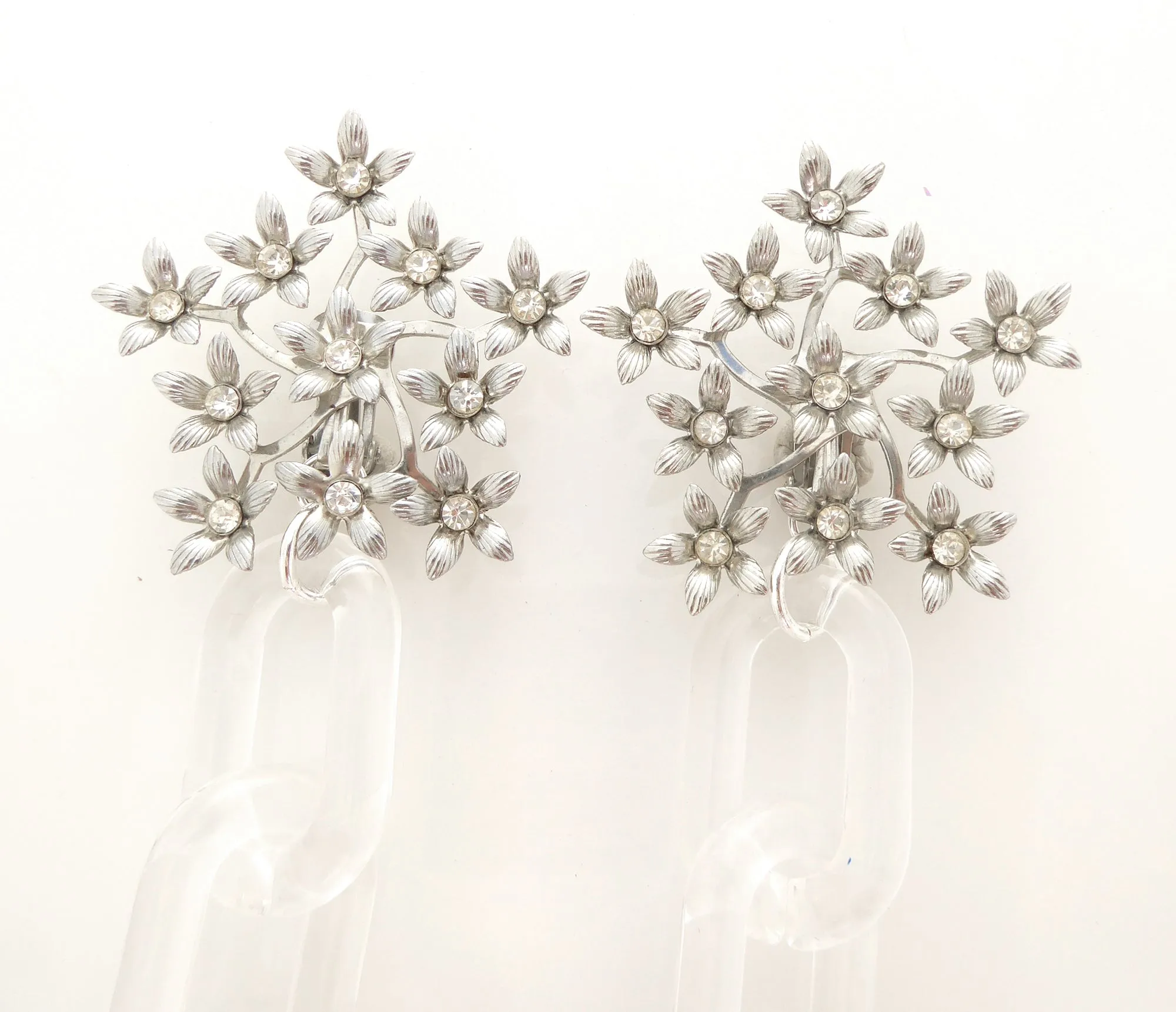 Silver flower and clear chain earrings