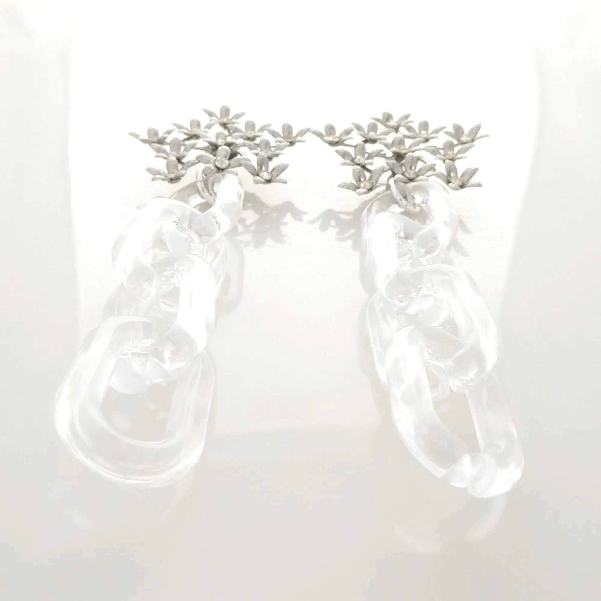 Silver flower and clear chain earrings