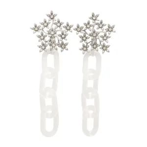 Silver flower and clear chain earrings