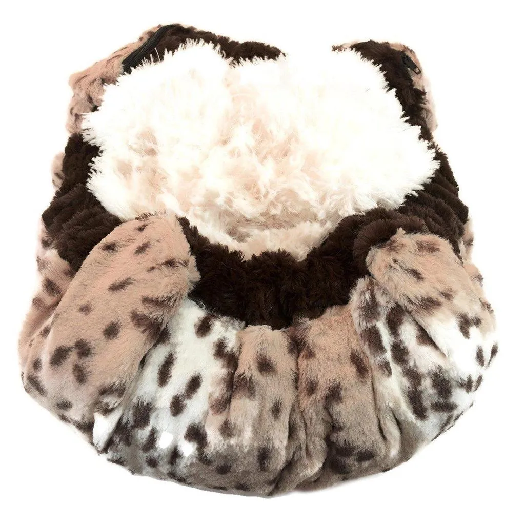 Snow Leopard & Cream Shag with Chocolate mink Travel Bed or Blanket