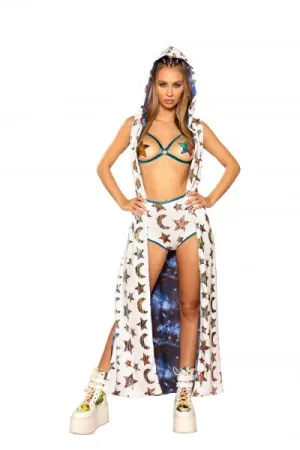 Star Flip Sequin Duster - Multi/Silver Star on White -