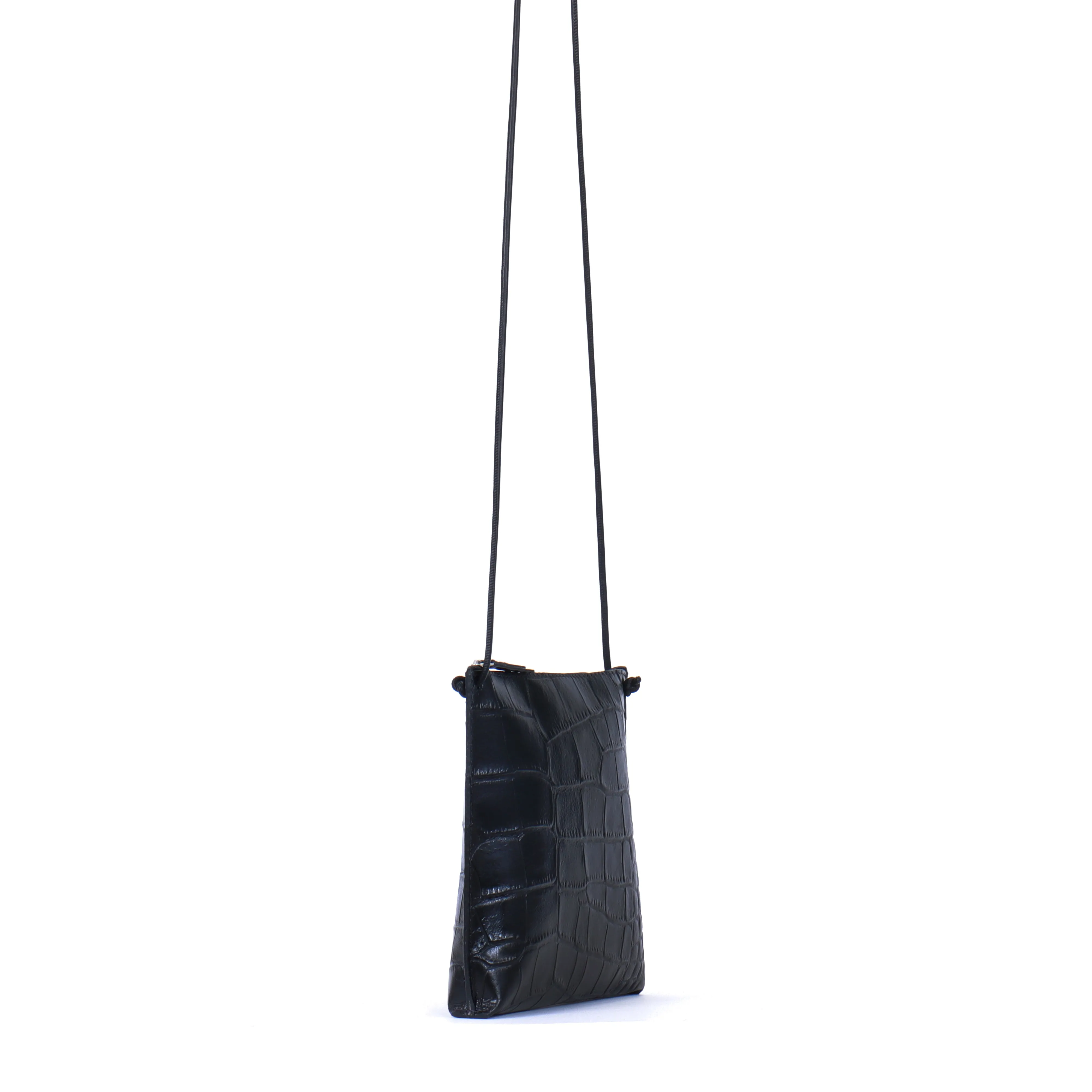 STRAPPY POUCH BLACK EMBOSSED GATOR