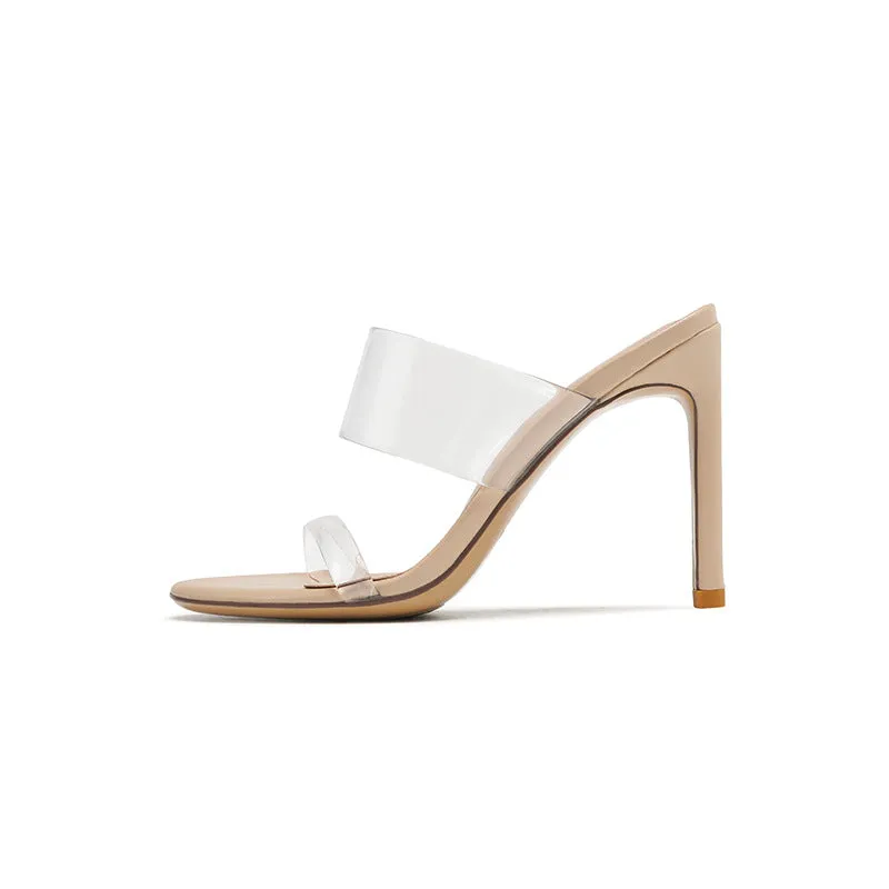 Transparent Ankle-strap High Slim-fit Strap Chunky Heels