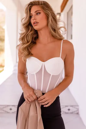 Uma White Mesh Corset Bodysuit