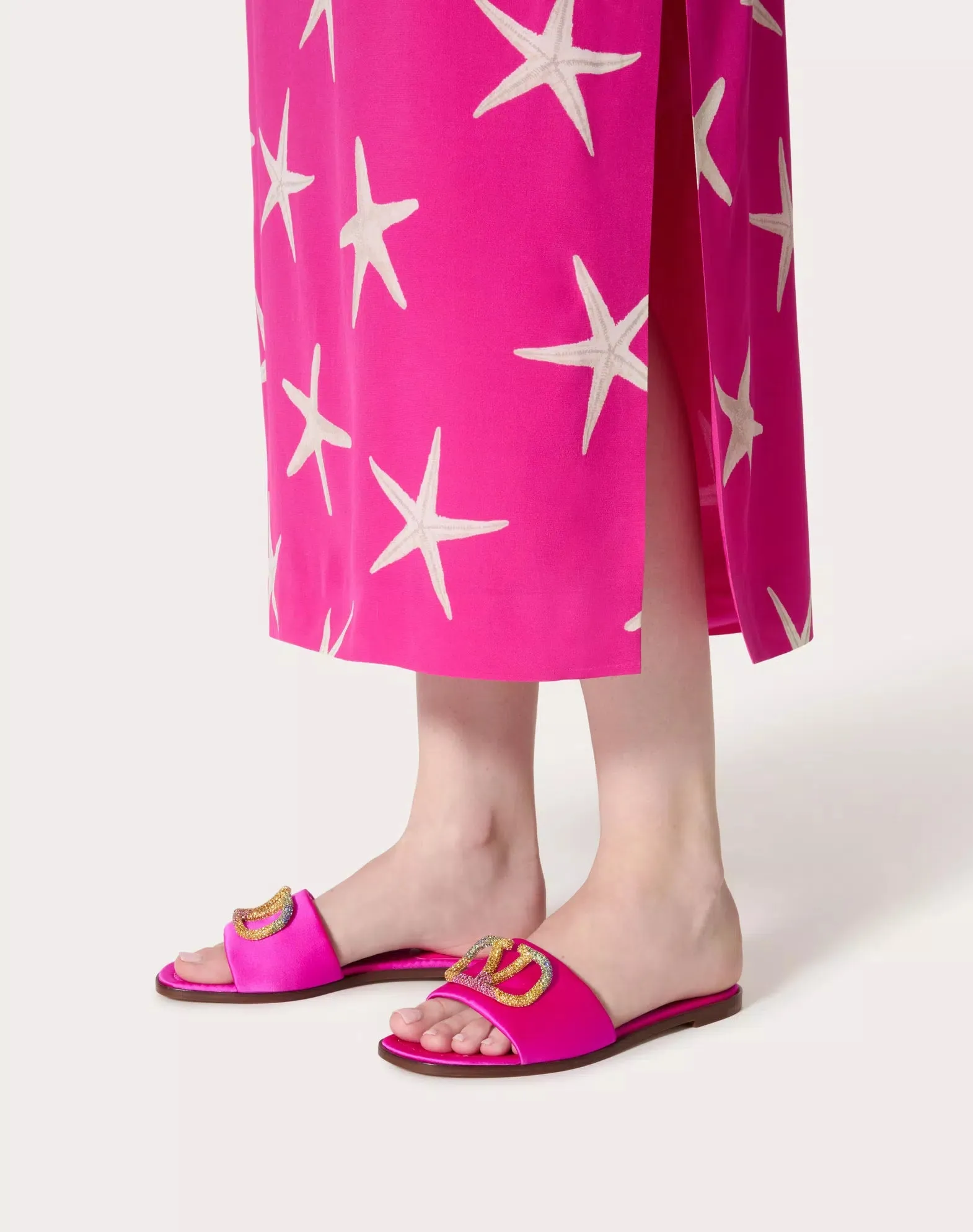 Valentino Garavani Escape Slide Sandal In Satin With Crystals