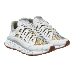 VERSACE WOMENS TRIGRECA SNEAKERS WHITE/SILVER/GOLD